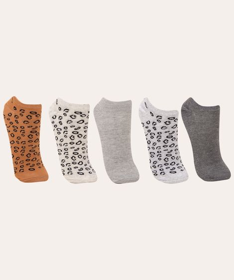 kit de 5 pares de meia cano baixo animal print multicor