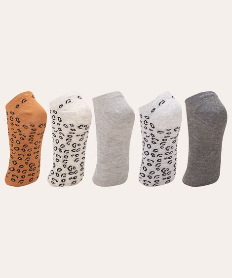kit de 5 pares de meia cano baixo animal print multicor