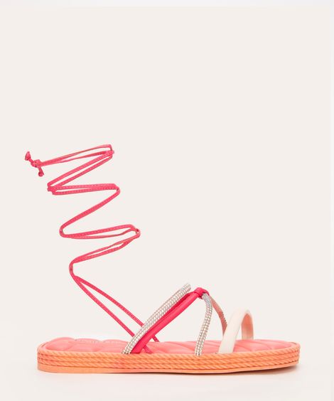 sandália flatform amarração moleca pink