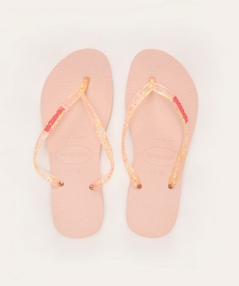 chinelo havaianas slim logo metallic rosa