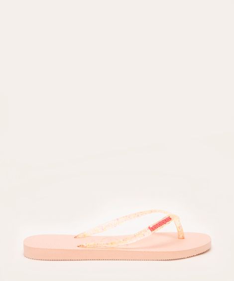 chinelo havaianas slim logo metallic rosa