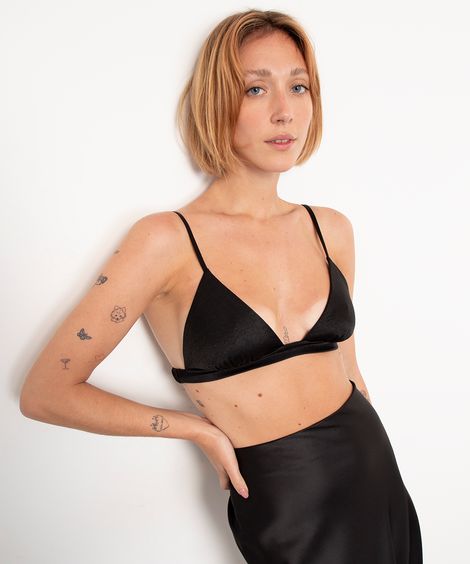top cropped triângulo de cetim mindset preto