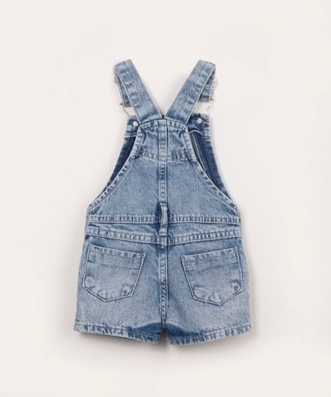jardineira jeans infantil coração azul claro