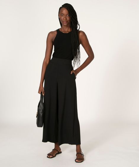 calça wide cintura super alta cós largo preto