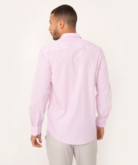 camisa comfort de algodão listrada manga longa rosa claro