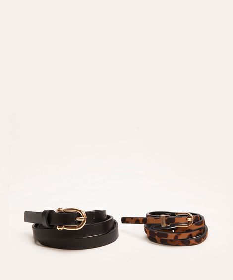 kit de 2 cintos finos animal print preto