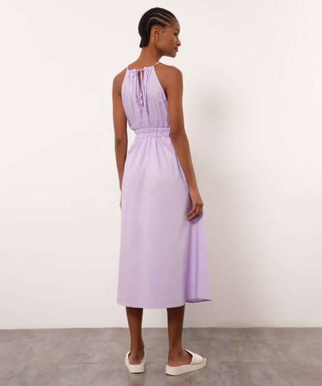 vestido midi de algodão decote halter mindset lilás