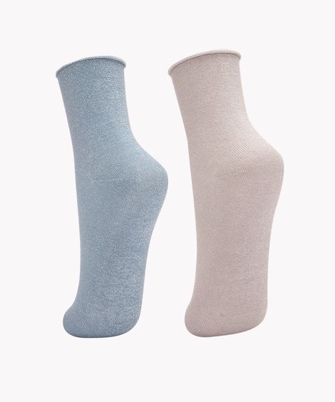 kit de 2 pares de meias cano longo brilho multicor
