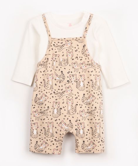 conjunto infantil de malha onça bege claro