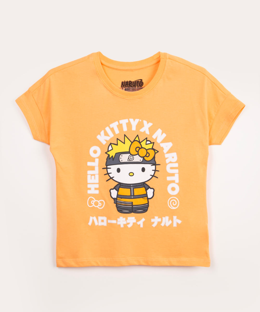 blusa juvenil de algodão manga curta hello kitty naruto laranja claro - Faz  a Boa!