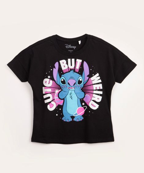 blusa juvenil manga curta stitch preto