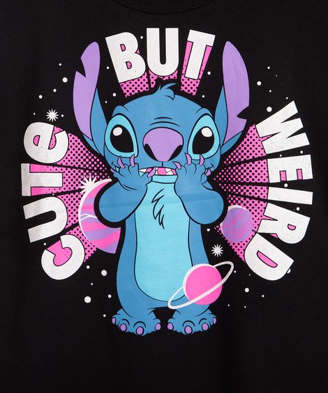 blusa juvenil manga curta stitch preto