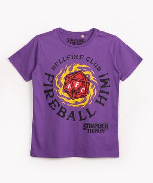 camiseta juvenil manga curta stranger things roxo