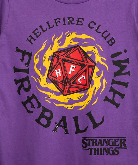camiseta juvenil manga curta stranger things roxo