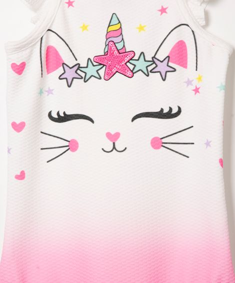 body infantil texturizado gato unicórnio off white