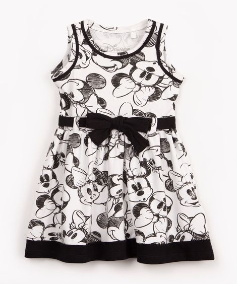 vestido infantil de malha minnie com laço off white