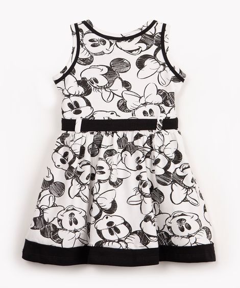 vestido infantil de malha minnie com laço off white