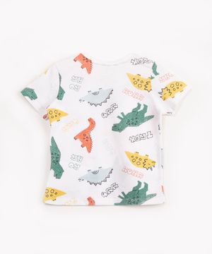 camiseta infantil de malha dinossauros manga curta off white
