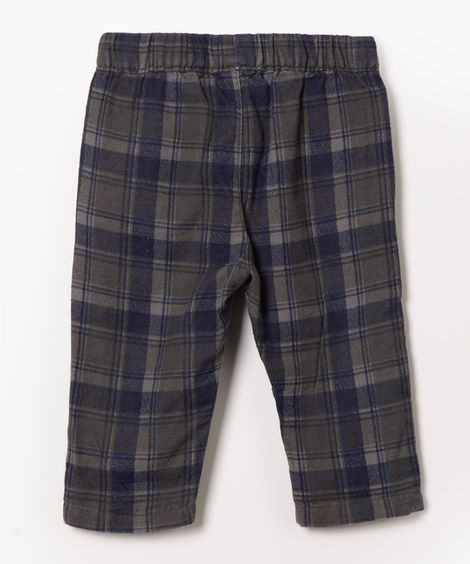calça infantil de algodão xadrez  azul marinho