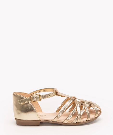 sandália infantil tiras brilhos dourado