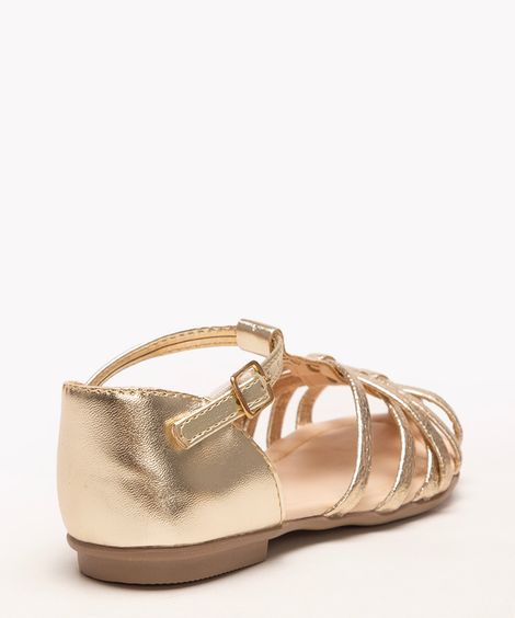 sandália infantil tiras brilhos dourado