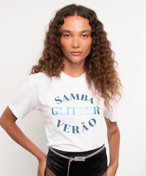 camiseta de algodão samba glitter verão mindset off white