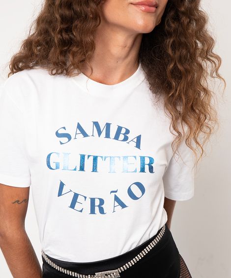 camiseta de algodão samba glitter verão mindset off white