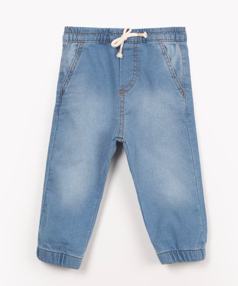 calça jeans infantil jogger com cordão azul