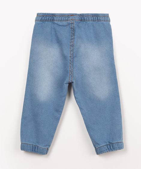 calça jeans infantil jogger com cordão azul
