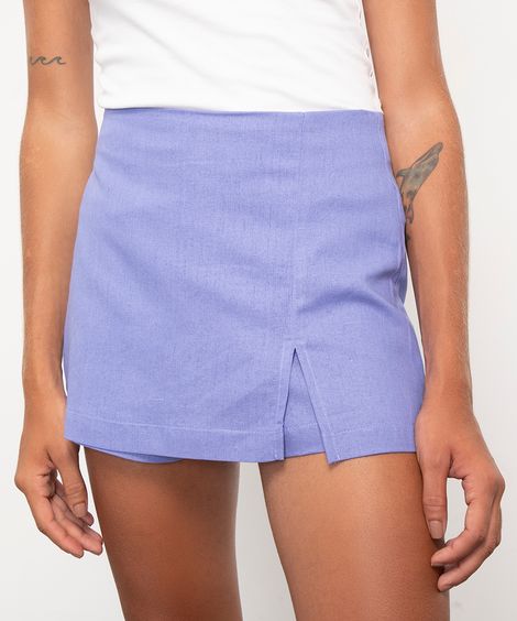 short saia com linho mindset lilás