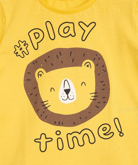 camiseta infantil de algodão manga curta leão amarelo