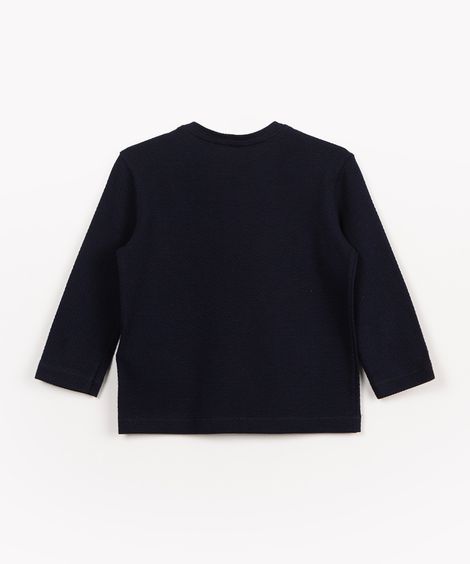 camiseta infantil texturizada manga longa com bolso azul marinho - azul marinho