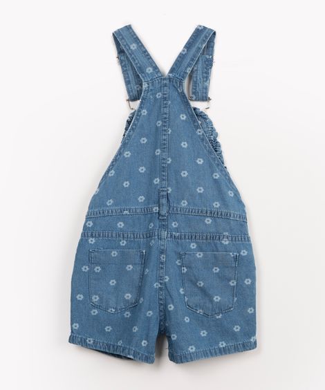 jardineira infantil jeans floral azul médio