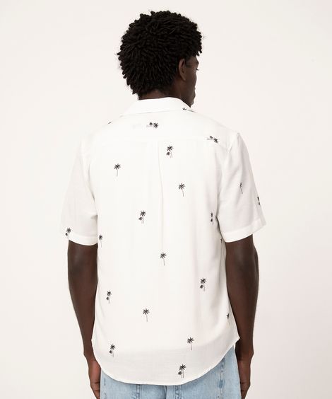camisa de algodão manga curta coqueiros com bolso branco