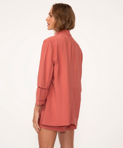 blazer alongado manga franzida rosa escuro