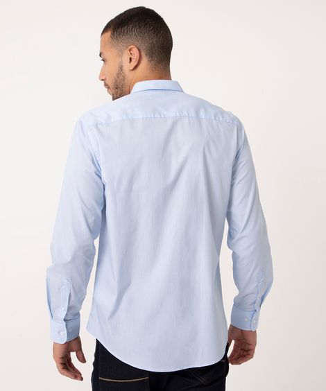 camisa comfort de algodão manga longa azul claro