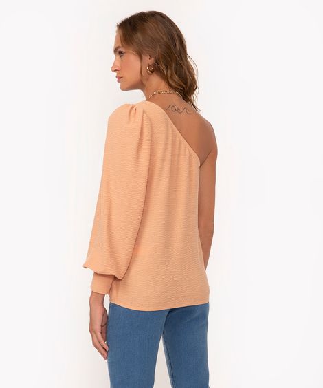 blusa de malha ombro único com elástico bege