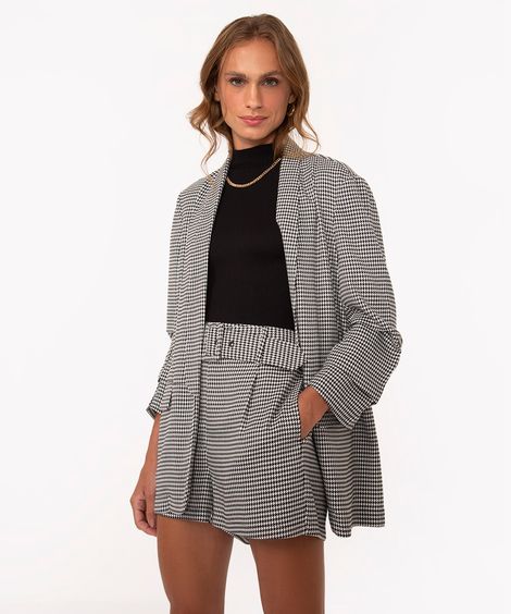 blazer alongado manga franzida pied de poule off white