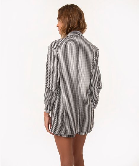 blazer alongado manga franzida pied de poule off white
