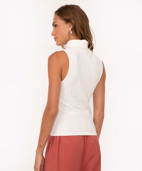 blusa canelada gola alta off white