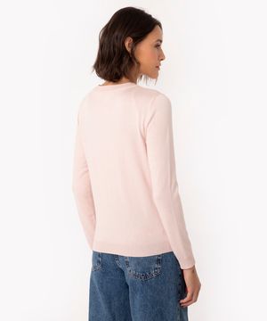 suéter de tricô com pérolas rosa