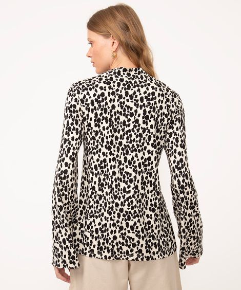 blusa de viscose animal print manga longa off white