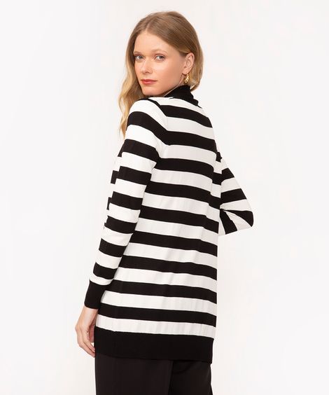 cardigan de tricô listrado detalhe canelado branco