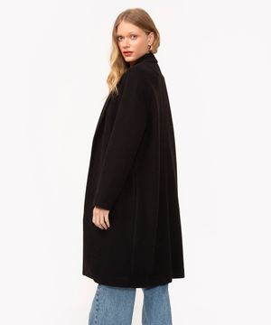 casaco alongado com bolsos preto