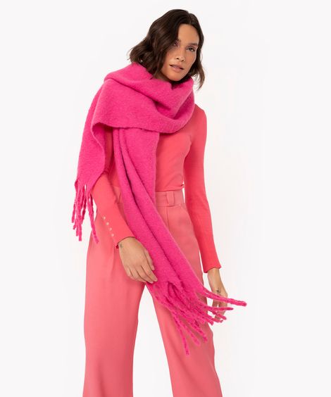 cachecol com franjas rosa