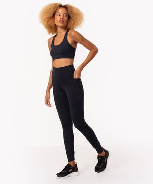 calça legging cintura alta com recorte canelado esportiva ace azul marinho  - C&A