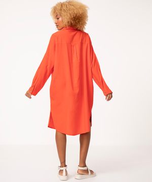 chemise com linho manga longa laranja