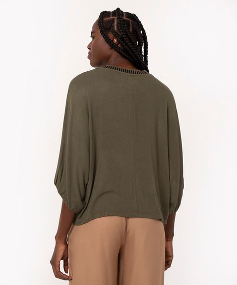blusa de viscose manga bufante verde escuro