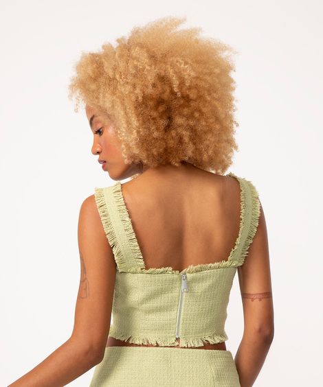top cropped de tweed alça desfiada verde