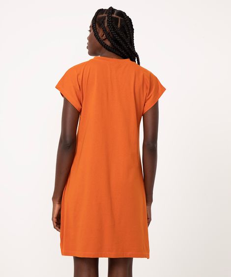 vestido curto básico manga curta areia - laranja escuro